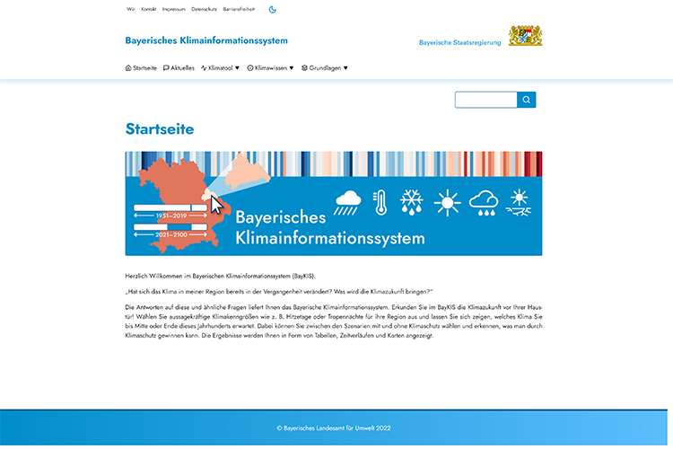 Screenshot der Website https://klimainformationssystem.bayern.de/