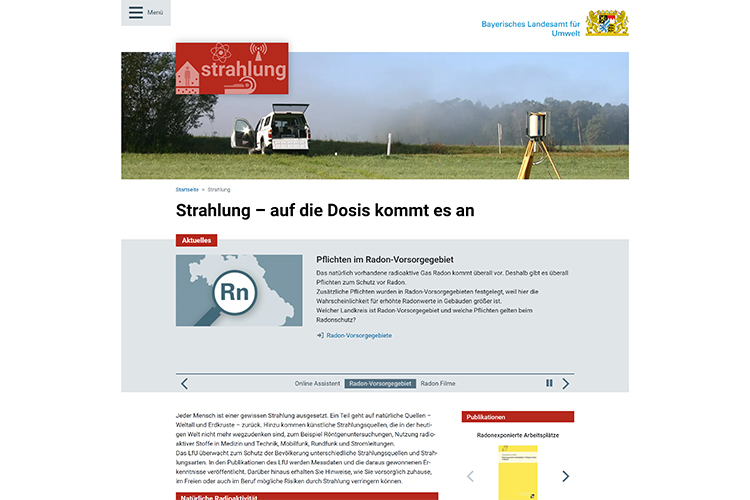 Screenshot der Website https://www.lfu.bayern.de/strahlung/index.htm