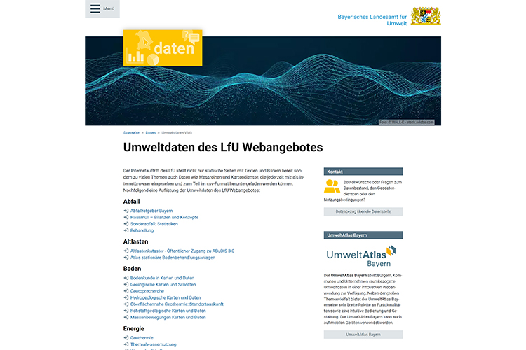 Screenshot der Website https://www.lfu.bayern.de/umweltdaten/umweltdaten_web/index.htm