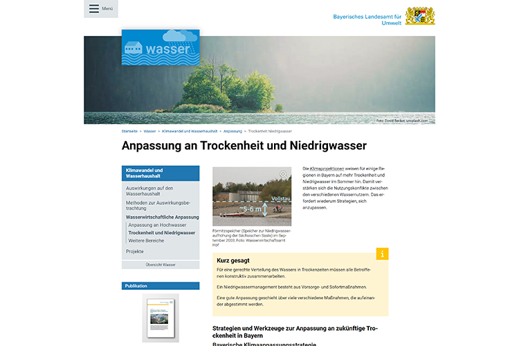 Screenshot der Website https://www.lfu.bayern.de/wasser/klimawandel_wasserhaushalt/anpassung/trockenheit_niedrigwasser/index.htm