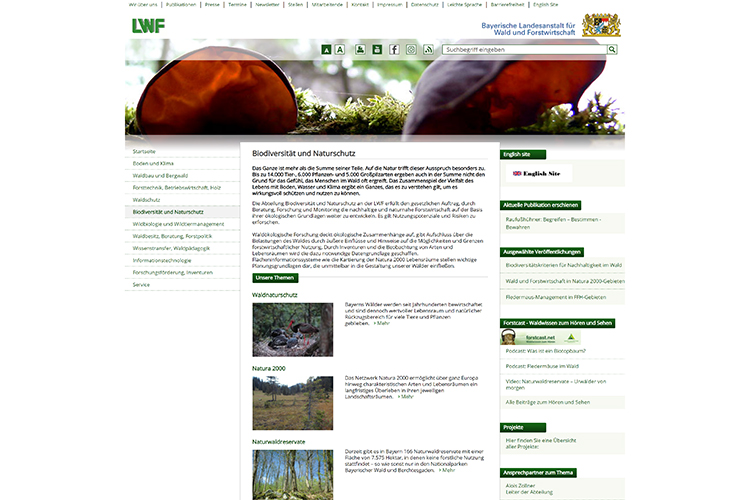 Screenshot der Website https://www.lwf.bayern.de/biodiversitaet/index.php