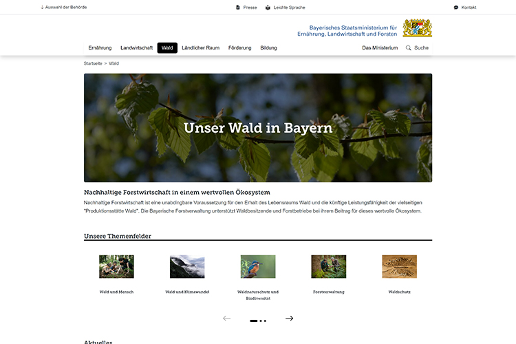 Screenshot der Website https://www.stmelf.bayern.de/wald/index.html