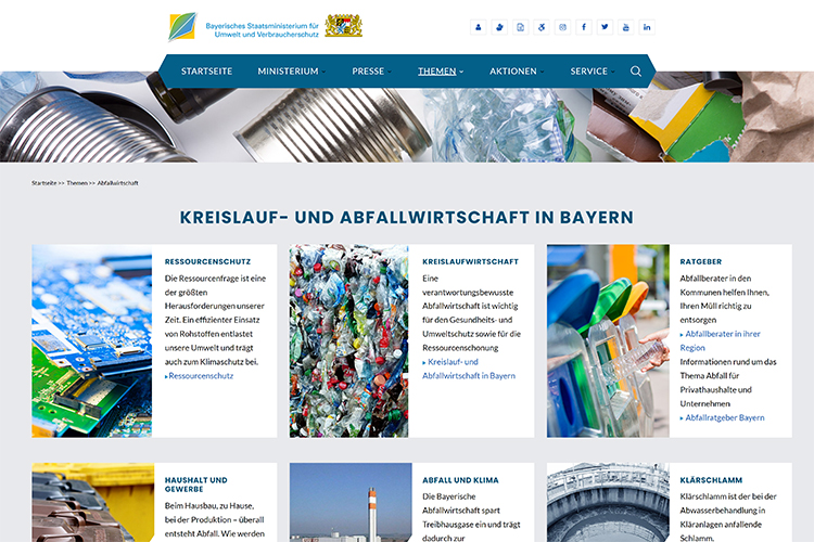 Screenshot der Website https://www.stmuv.bayern.de/themen/abfallwirtschaft/index.htm