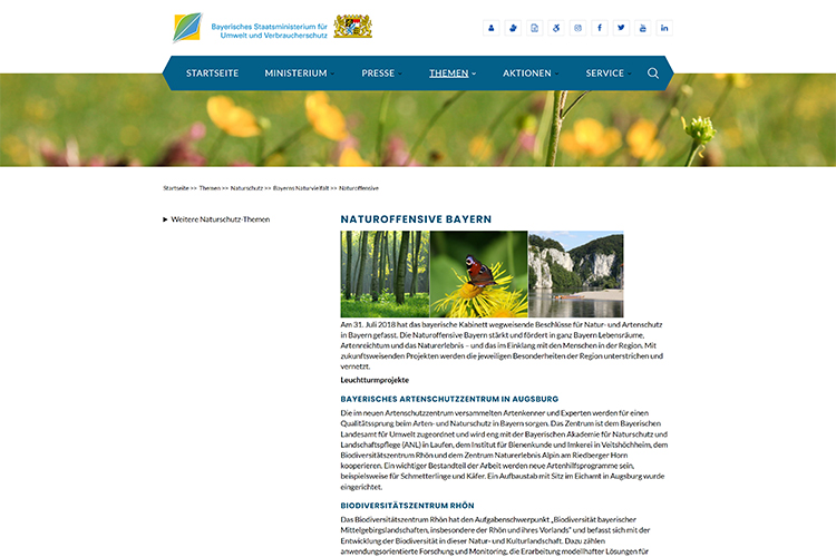 Screenshot der Website https://www.stmuv.bayern.de/themen/naturschutz/bayerns_naturvielfalt/naturoffensive/index.htm