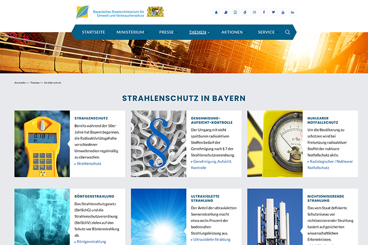 Screenshot der Website https://www.stmuv.bayern.de/themen/strahlenschutz/index.htm