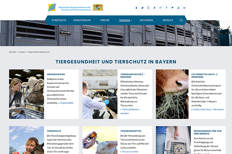 Screenshot der Website https://www.stmuv.bayern.de/themen/tiergesundheit_tierschutz/index.htm