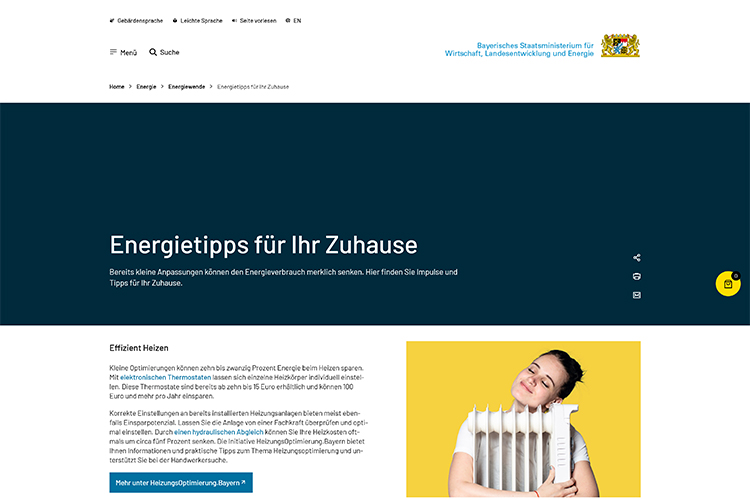 Screenshot der Website https://www.stmwi.bayern.de/energie/energiewende/energietipps/